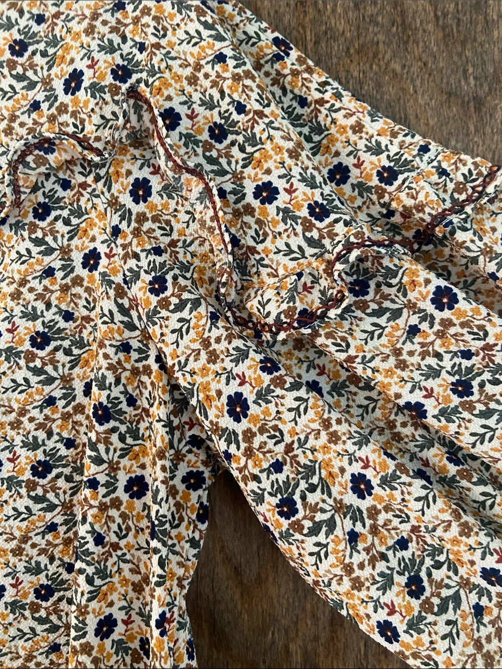 Max Studio Beige Floral Midi Dress with Navy & Mustard Accents M - Picture 7 of 9